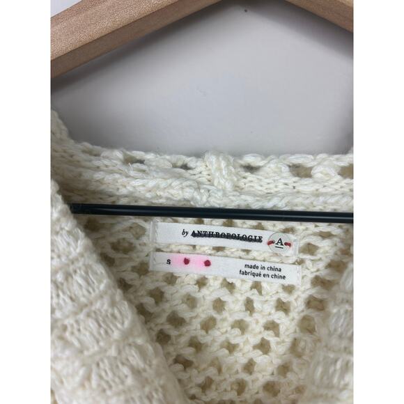 Anthropologie Pointelle Hooded Knit Pullover Sweater Cream Boho Sz Small - Picture 5 of 8